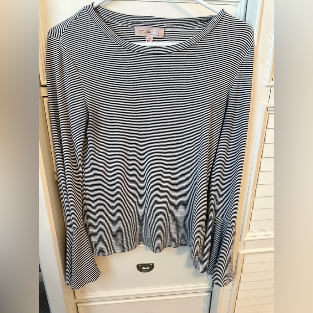 Philosophy Black and White Striped Long Sleeve Top Size Small